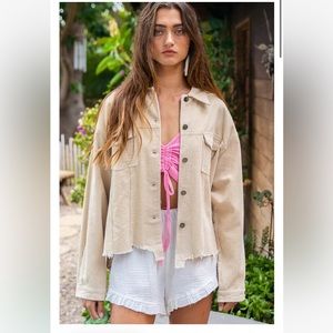 POL Clothing Corduroy Raw Edge Cotton Jacket- beige